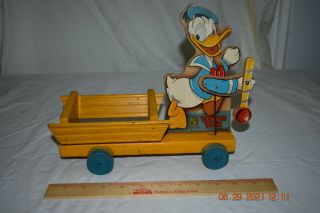 Vintage 1948 Disney Fisher Price Donald Duck Drum Major Cart 432 - 532