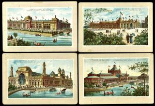 Set Of 4 1893 Chicago Worlds Fair Columbian Exposition Jersey Coffee Trade Cards
