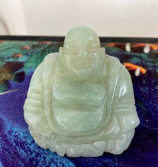 Hand Carved Light Green Jade Buddha Figure 2.  5”x 2.  5” 2