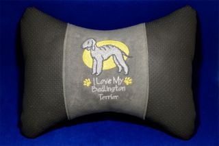 Embroidered Car Seat Neck Rest Pillow - Bedlington Terrier.  Gift For Dog Lovers.
