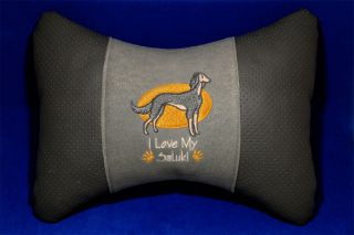 Embroidered Car Seat Neck Rest Pillow - Saluki.  Great Gift For Dog Lovers.
