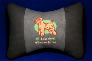 Embroidered Car Seat Neck Rest Pillow - Irish Soft - Coated Wheaten Terrier