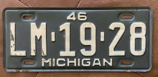 Michigan 1946 Single Plate Year License Plate Quality Lm - 19 - 28