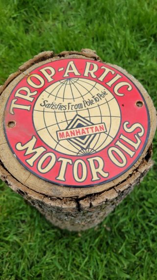 Old Vintage Trop - Artic Motor Oil Gasoline Porcelain Advertising Gas Station Sign