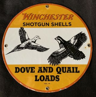 Vintage Style Winchester Shotgun Shells Dove And Quail Porcelain Sign 12 Inch