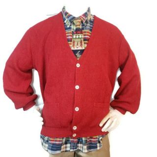 Vtg Mens Red 100 Alpaca Wool Peru Sz M Cardigan Sweater Grandpa Hipster Golf