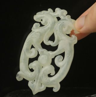 Old China Natural Hetian White Jade Hand - Carved Double Dragon Pendant