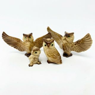 Vintage Hagen Renaker Porcelain Ceramic Miniature Figurines Owls Spread Wings