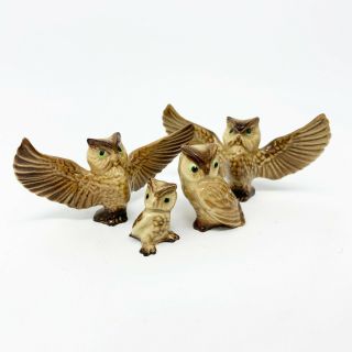 Vintage Hagen Renaker Porcelain Ceramic Miniature Figurines Owls Spread Wings 2