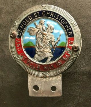 Behold St Christopher And Go On Your Way In Safety Enamel Motor Car Badge Emblem