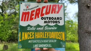 Vintage Old Mercury Motors Harley - Davidson Porcelain Gas Station Sign Fish Bait