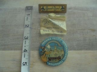 1915 Panama Pacific International Expo San Fran 3 Part Pinback Button Badge
