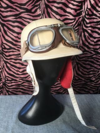 Vintage Compton Cork Motorcycle Racing Helmet With Stadium Goggles Mods Rockers