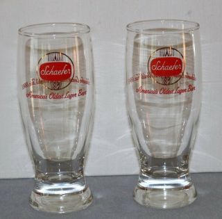 Set Of 2 Vintage Schaefer Lager Beer Glasses York Worlds Fair 1964 - 65