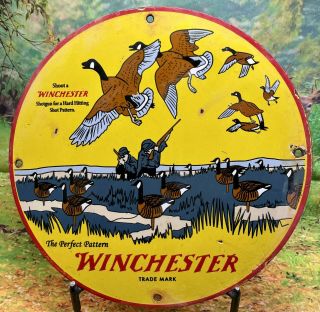Vintage 1969 Winchester Shotgun Shells Hunting Porcelain Sign