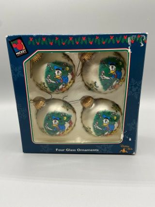 Vintage Mickey Unlimited Disney Donald Duck Christmas Glass Ornaments By Krebs