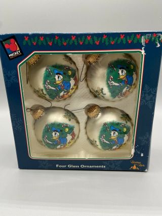 Vintage Mickey Unlimited Disney Donald Duck Christmas Glass Ornaments By Krebs 2