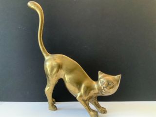 Vintage Mcm Brass Long Tail Siamese Cat Figure Oxidized Large 15 
