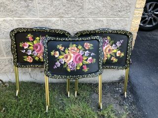Vintage Floral TV Trays set of 4 With Rolling Stand 2