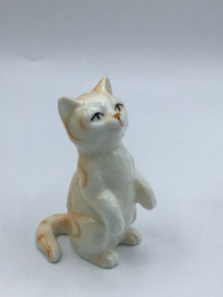 Vintage Porcelain Cat Figurine 3 1/2” Tall Yellow Stripes