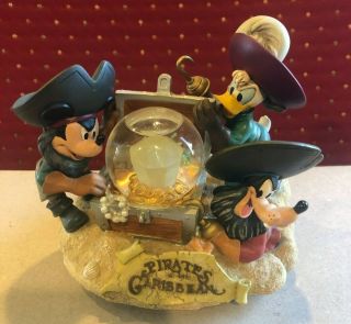 Disney Pirates Of The Caribbean Mickey Donald Goofy Snowglobe Treasure Lights