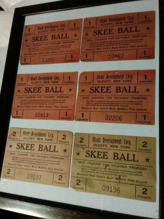 6 Vintage 1940s 1950s Olcott York Ny Beach Amusement Park Skee Ball Tickets
