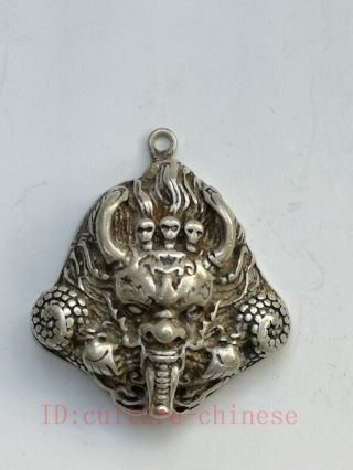 Collected Old Chinese Tibet Silver Carving Dragon Head Amulet Pendant Decoration