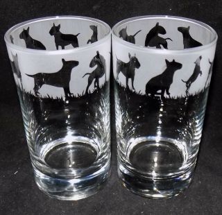 Etched " English Bull Terrier " Hiball Glasses - Gift - Gift Box