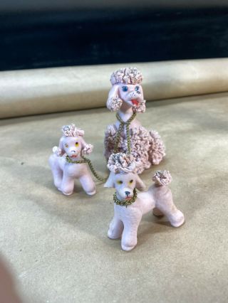 3.  5 " Pink Spaghetti Poodle Mom W 2 Pups On Chains
