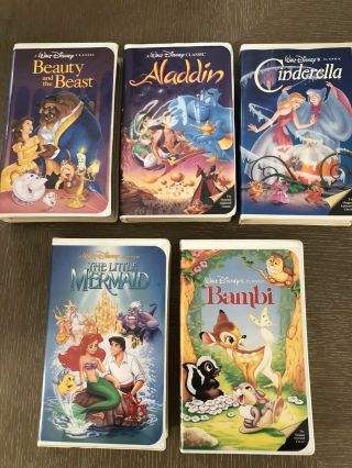 5 Disney Black Diamond The Classic Vhs Banned Little Mermaid - Bambi - Cinderella
