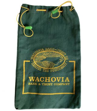 Wachovia Bank Pa Vtg Bank Deposit Bag Canvas Drawstring 11” X 7” Vtg