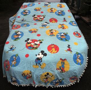 Vintage Walt Disney Productions Mickey Mouse Dance Party Twin Bedspread Bright