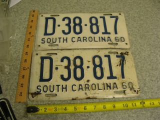 1960 60 South Carolina Sc License Plate Tag Pair Set D - 38 - 817 D38817
