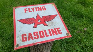 Old Vintage Flying A Aviation Gasoline Porcelain Enamel Gas Station Pump Sign