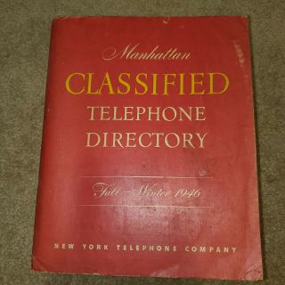 Vintage 1946 Phone Book Manhattan Classified Telephone Directory York 1600pg