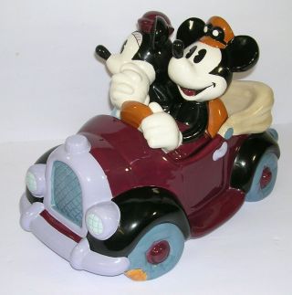 Mickey & Minnie Mouse Cookie Jar Disney Roadster Car Treasure Craft Ceramic