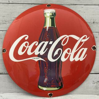 Vintage Coca Cola Porcelain Sign Gas Oil Soda Pop Dealer Coke Bottle Pump Plate