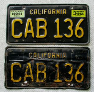 1963 California Passenger License Plates Cab 136.  Dmv Clear