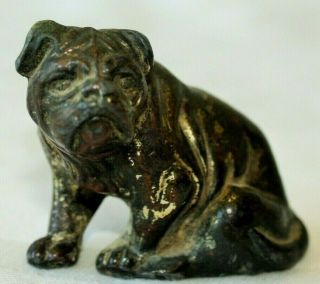 Antique Dog Miniature Statue Metal Bulldog 1890s Freeship