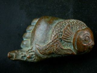 Antique Chinese Brass Hand Made Fish On Foot Statue N053