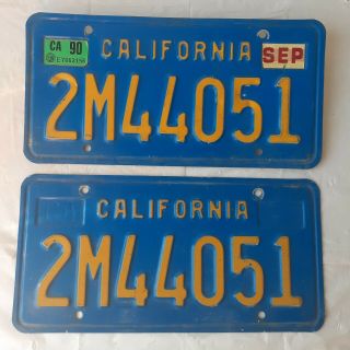 Vintage California License Plate Matching Set Pair Plates Blue Yellow 1970 