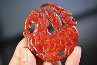 Delicate Chinese Old Jade Carved Horse&monkey Pendant B85