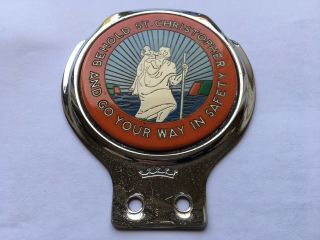 1960s - 70s Behold St Christopher And Go Your Way In Safety Renamel Made Car Badge