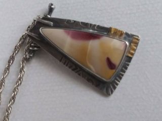 Signed Vintage NAVAJO Sterling Silver & 22K GOLD Accents Pendant w/ Rope Chain 2