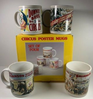 Vintage Set Of 4 Circus Poster Mugs - 7175 Flambro - Circus World Museum 1987