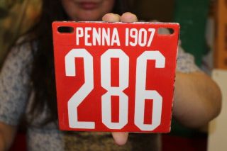 Pennsylvania Motorcycle License Plate 1907 Harley Gas Oil Porcelain Metal Sign