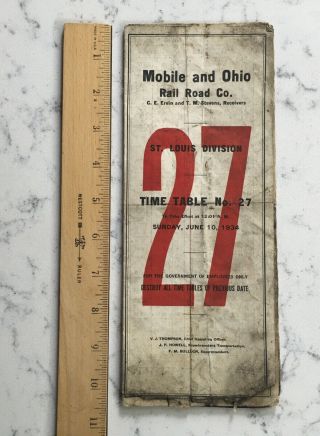 Vintage Railroad Employee Timetable Tt Mobile & Ohio Rr 6/10 1934 St Louis 27