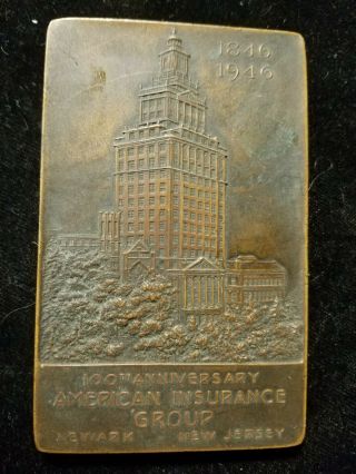 1946 100th Anniversary American Insurance Group Medal Paperweight Newark Nj
