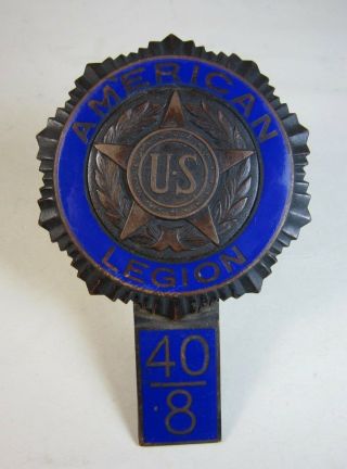 Antique American Legion Enamel & Metal Car Grille Badge Emblem Fraternal 40/8
