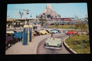 Disneyland 1959 Richfield Autopia Mark V Postcard Matterhorn Monorail Skyway